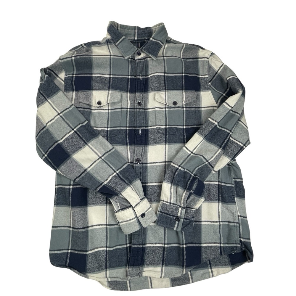American Eagle Men's Plaid Flannel Shirt Size L Blue White Long Sleeve Cotton